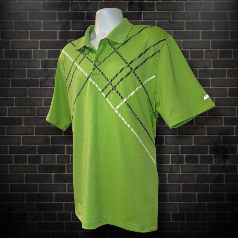 IZOD Golf Performance Polo Shirt Men’s XL Green Argyle Stripe Short Sleeve